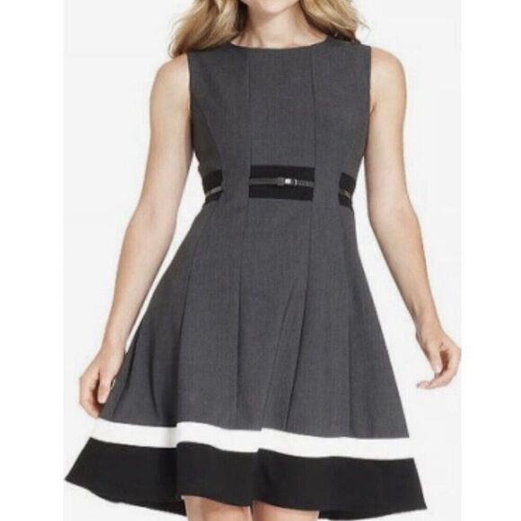 Calvin Klein Dresses & Skirts - Calvin Klein Womens Dress Classic Fit & Flare Gray Black White Belt Size 6‎
